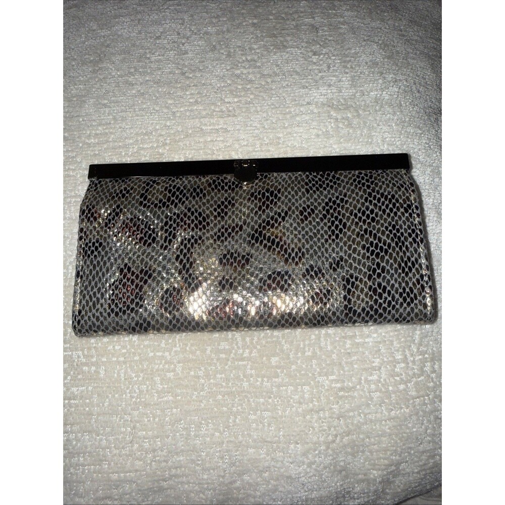 Caché Metallic Animal Print Frame Wallet Clutch Silver Gold Brown Y2K Glam - Picture 9 of 10